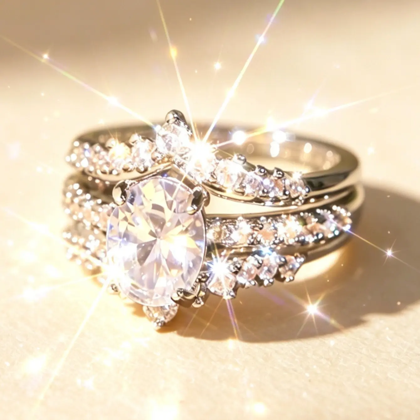 2pc Oval Gem Ring Set