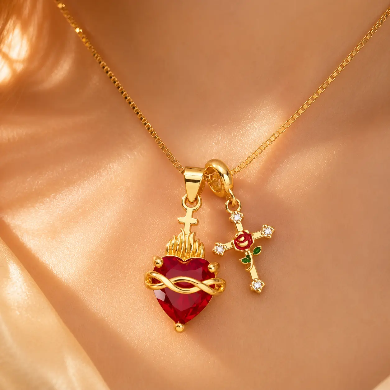 2pc Sacred Heart Necklace Earrings Set