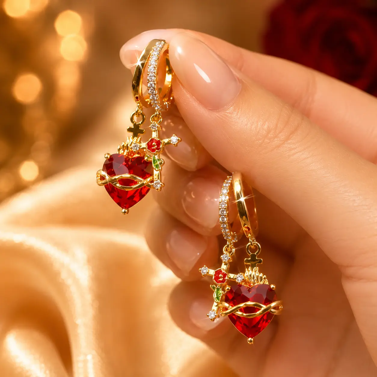 2pc Sacred Heart Necklace Earrings Set