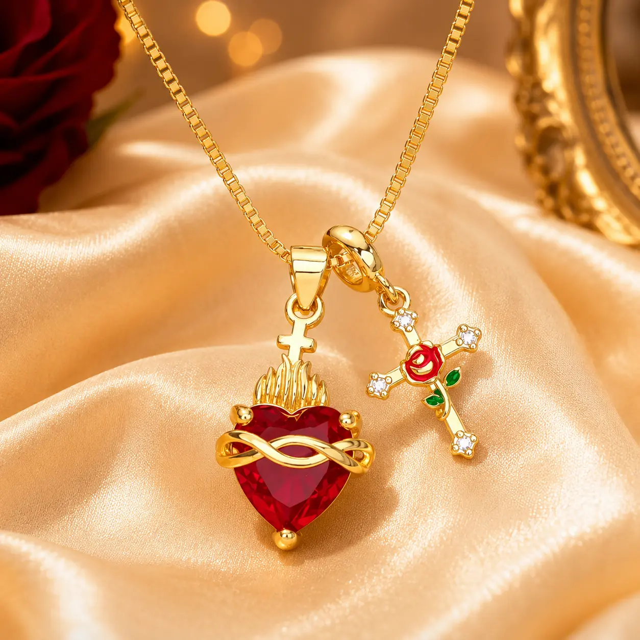 2pc Sacred Heart Necklace Earrings Set