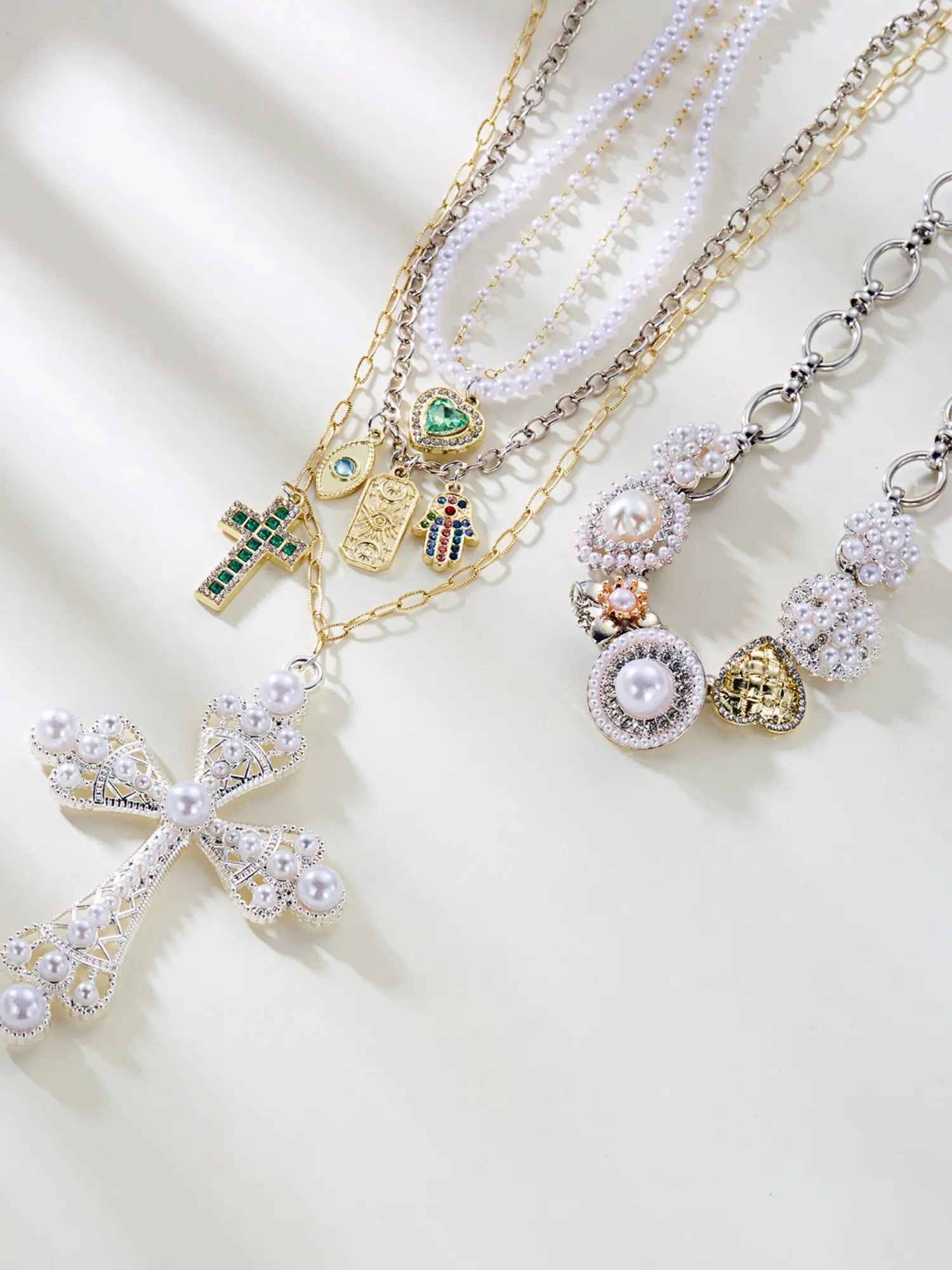 5pc Punk Pearl Necklace Set