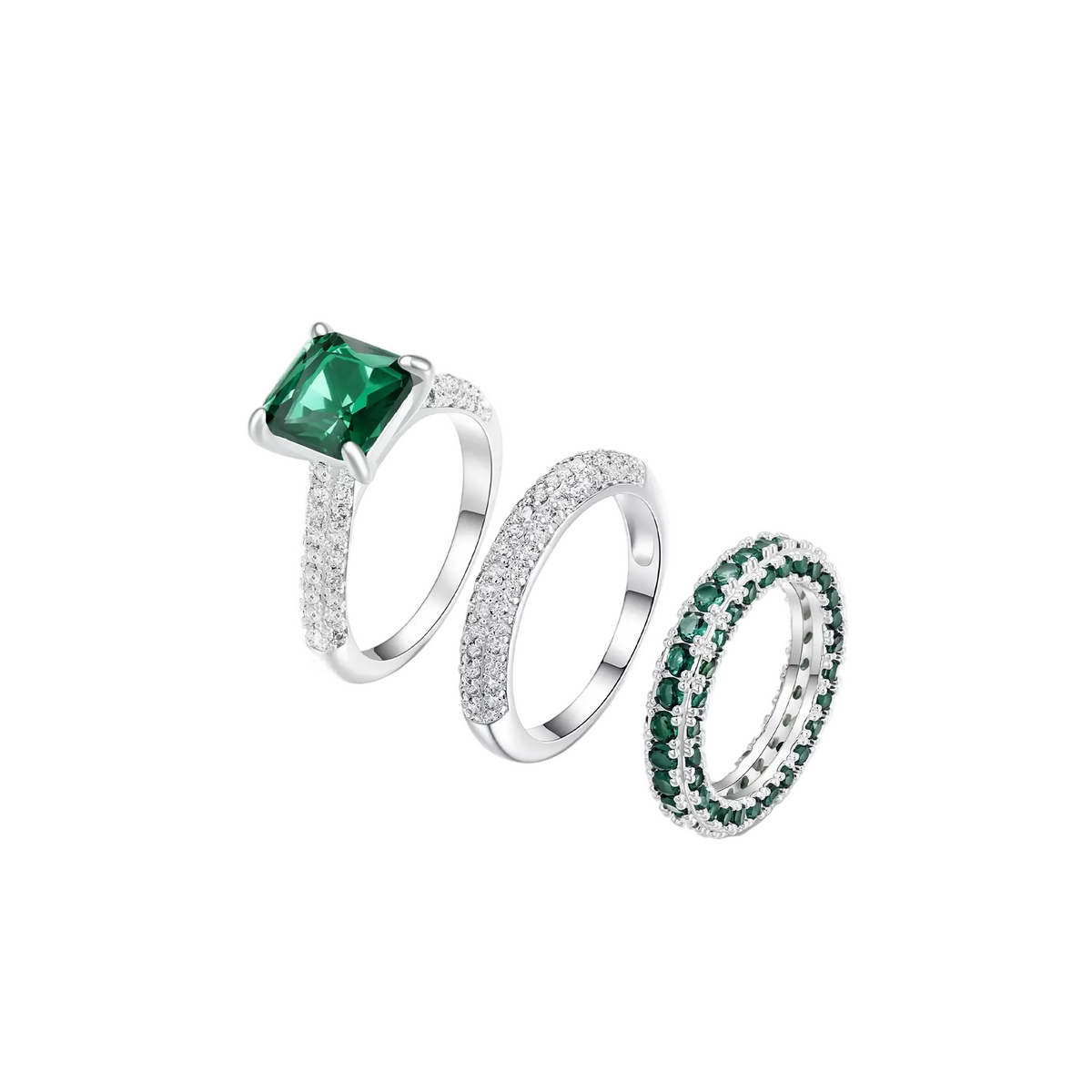 3pc Emerald Green Rings