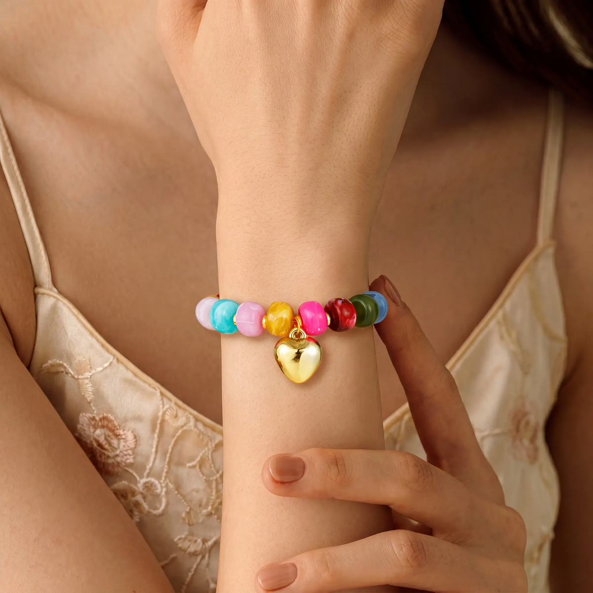 Spacer Beaded Chubby Heart Bracelet