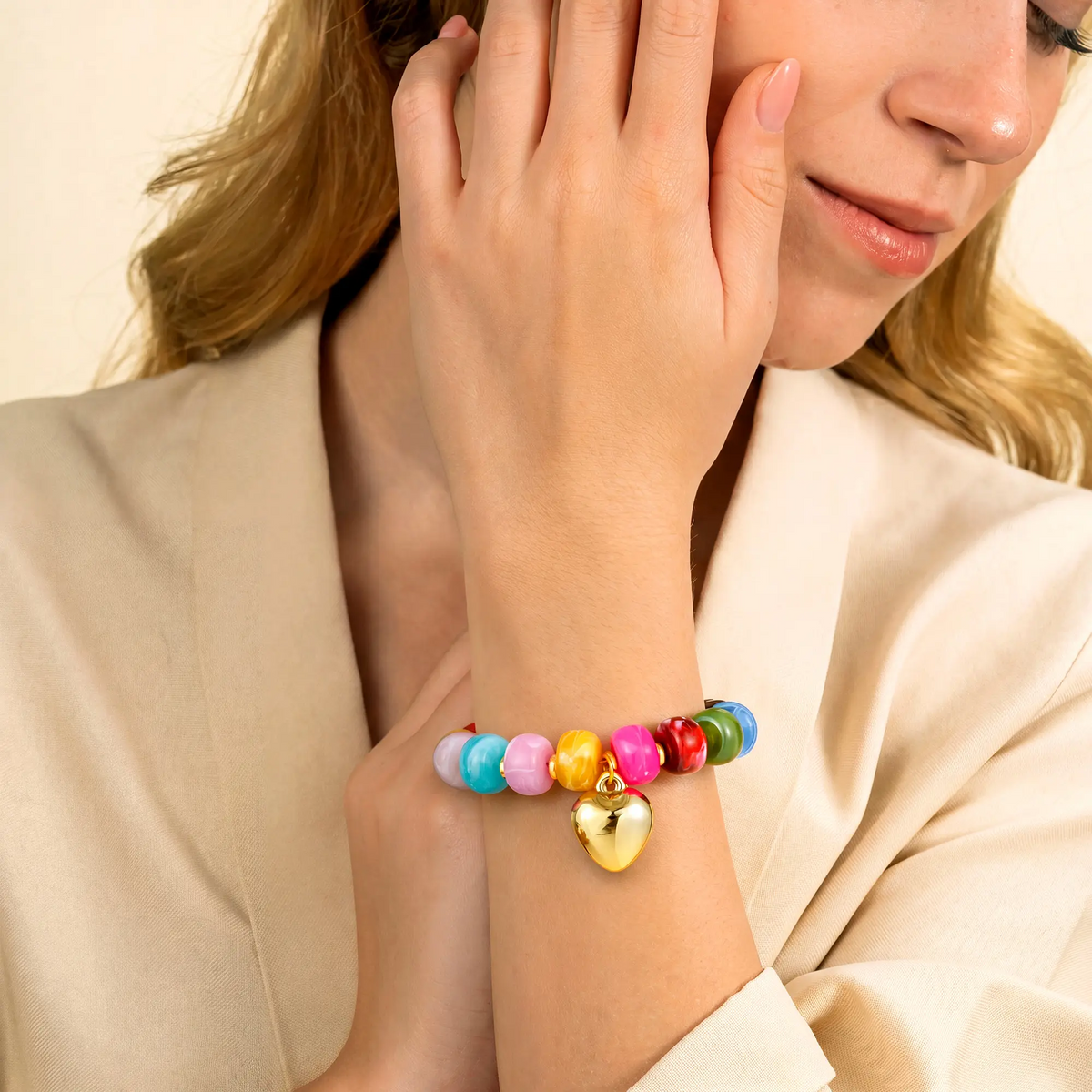 Spacer Beaded Chubby Heart Bracelet