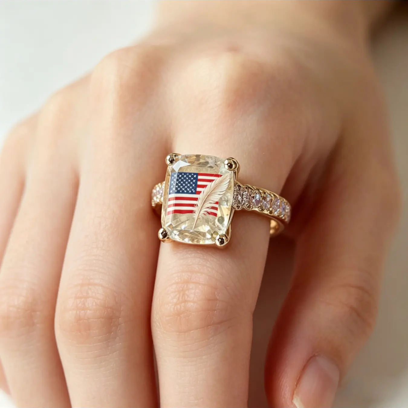 Flag Feather Square Ring