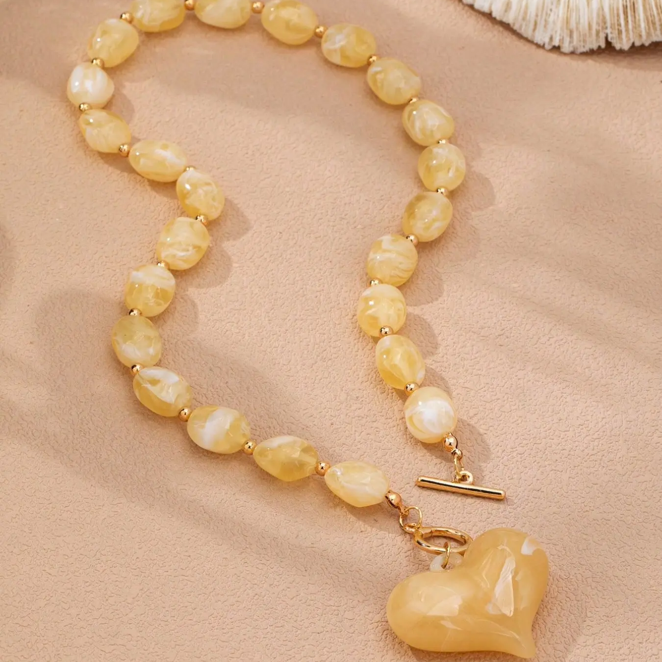 2pc Marble Beaded Heart Necklace