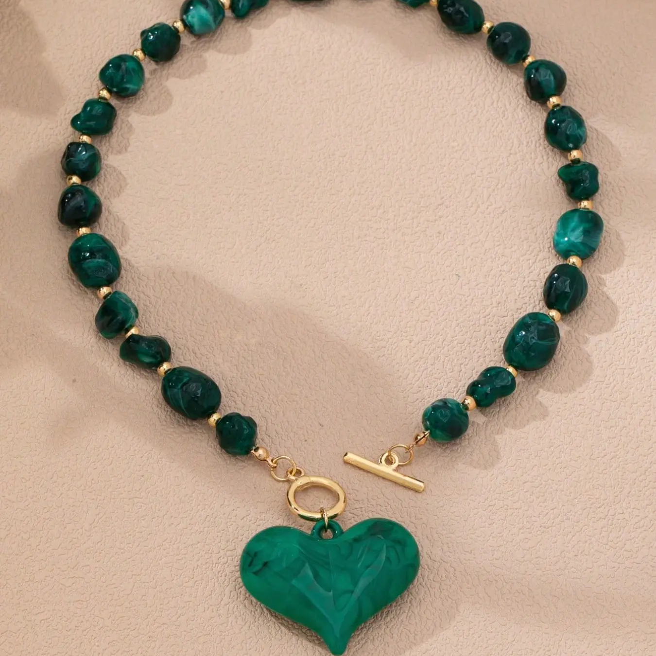 2pc Marble Beaded Heart Necklace