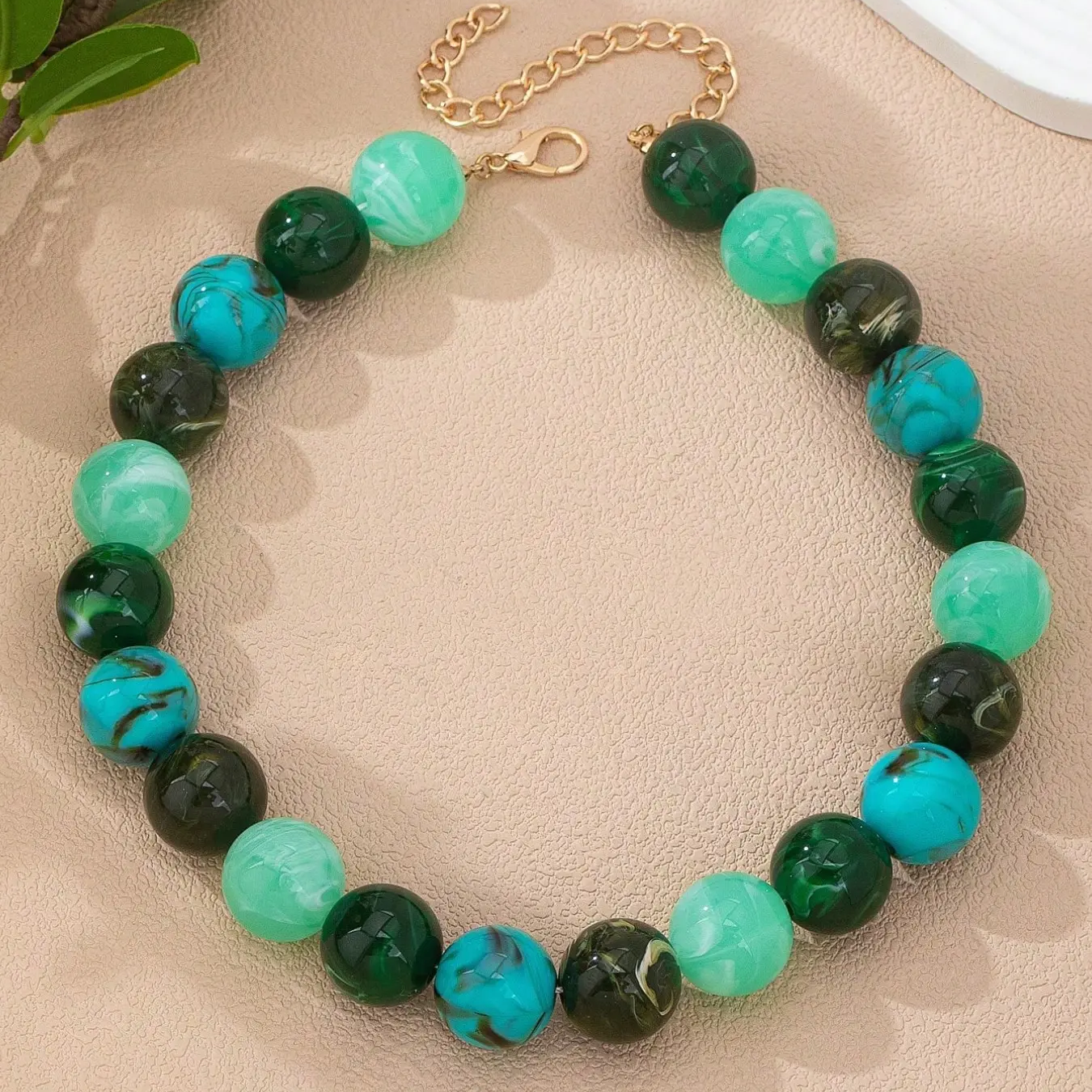 2pc Marble Beaded Heart Necklace