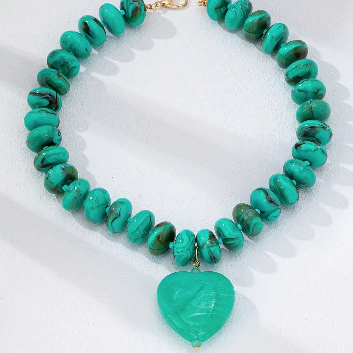 2pc Green Layered Heart Necklace Set