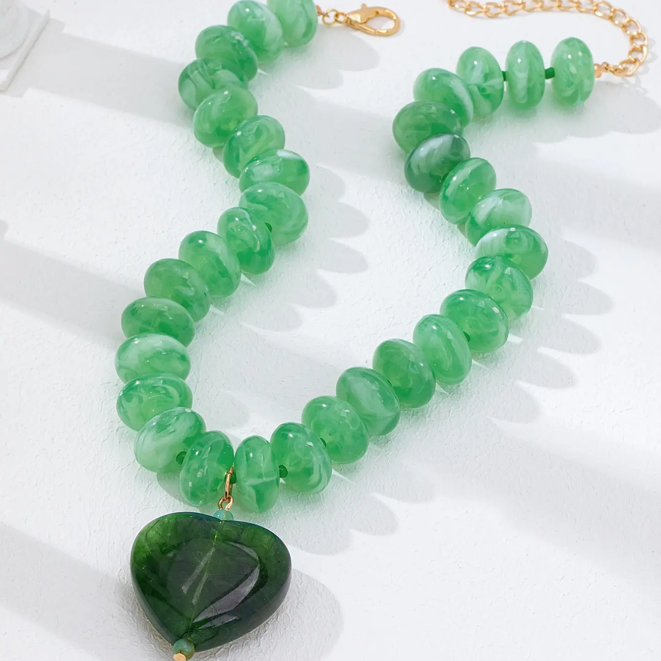 2pc Green Layered Heart Necklace Set