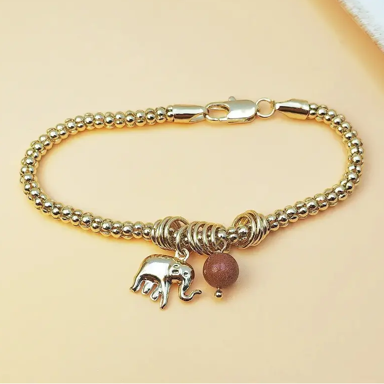 Elephant Sunstone Pendant Bracelet