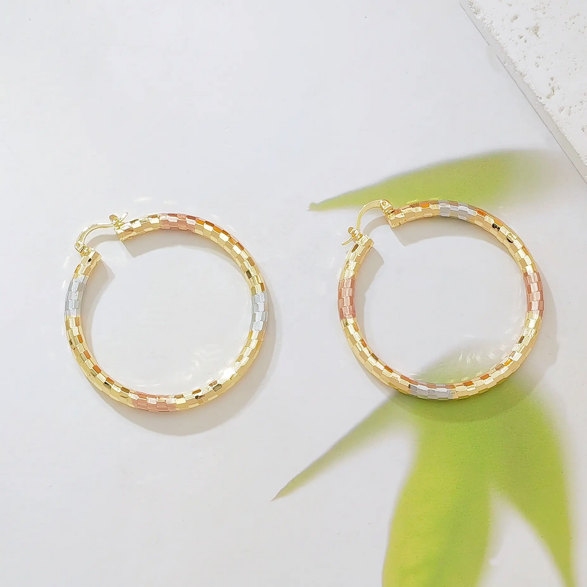 Tri-Color Textured Hoop Earrings