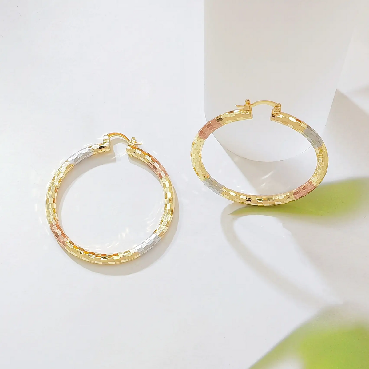 Tri-Color Textured Hoop Earrings