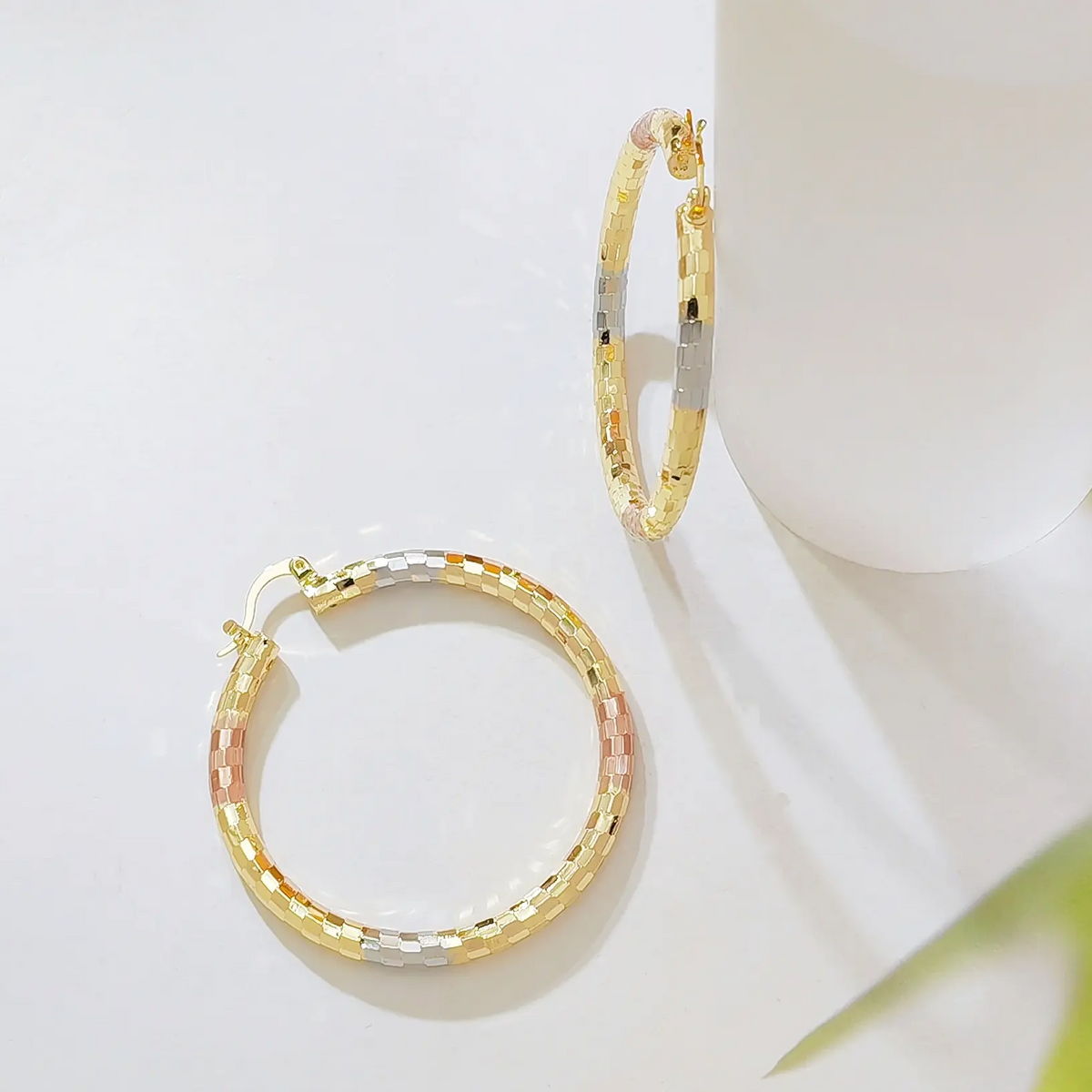 Tri-Color Textured Hoop Earrings