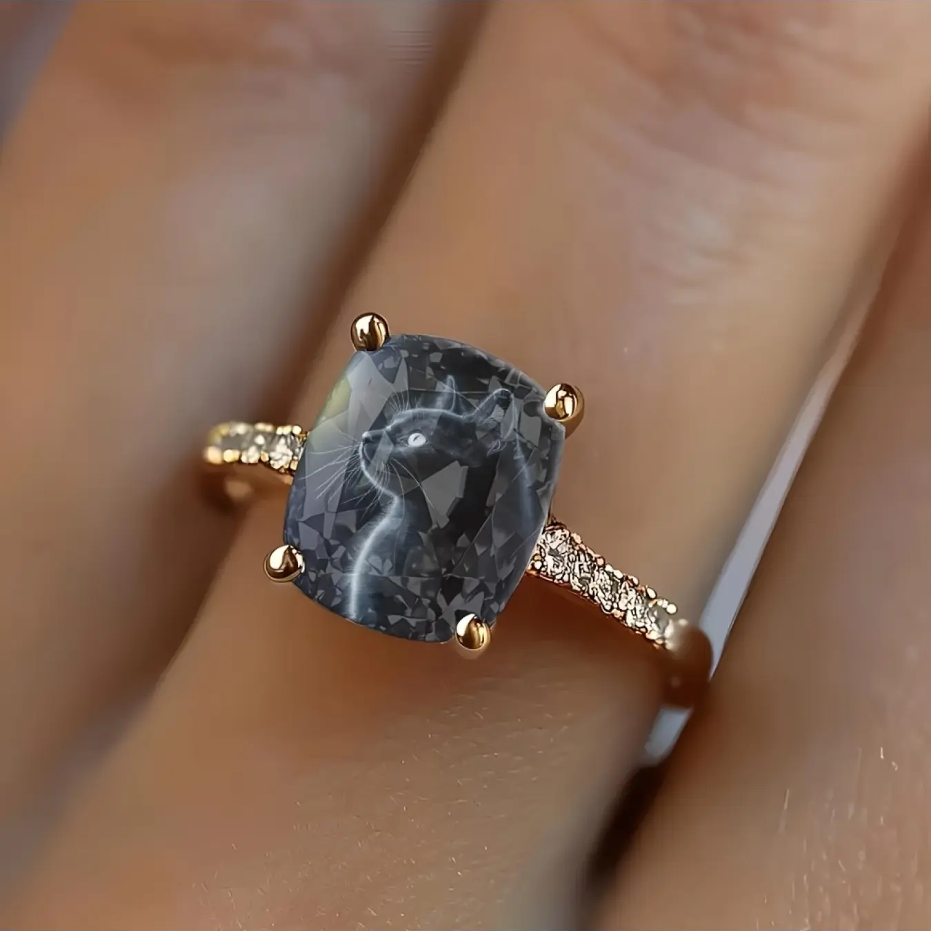 Shadow Black Cat Square Ring