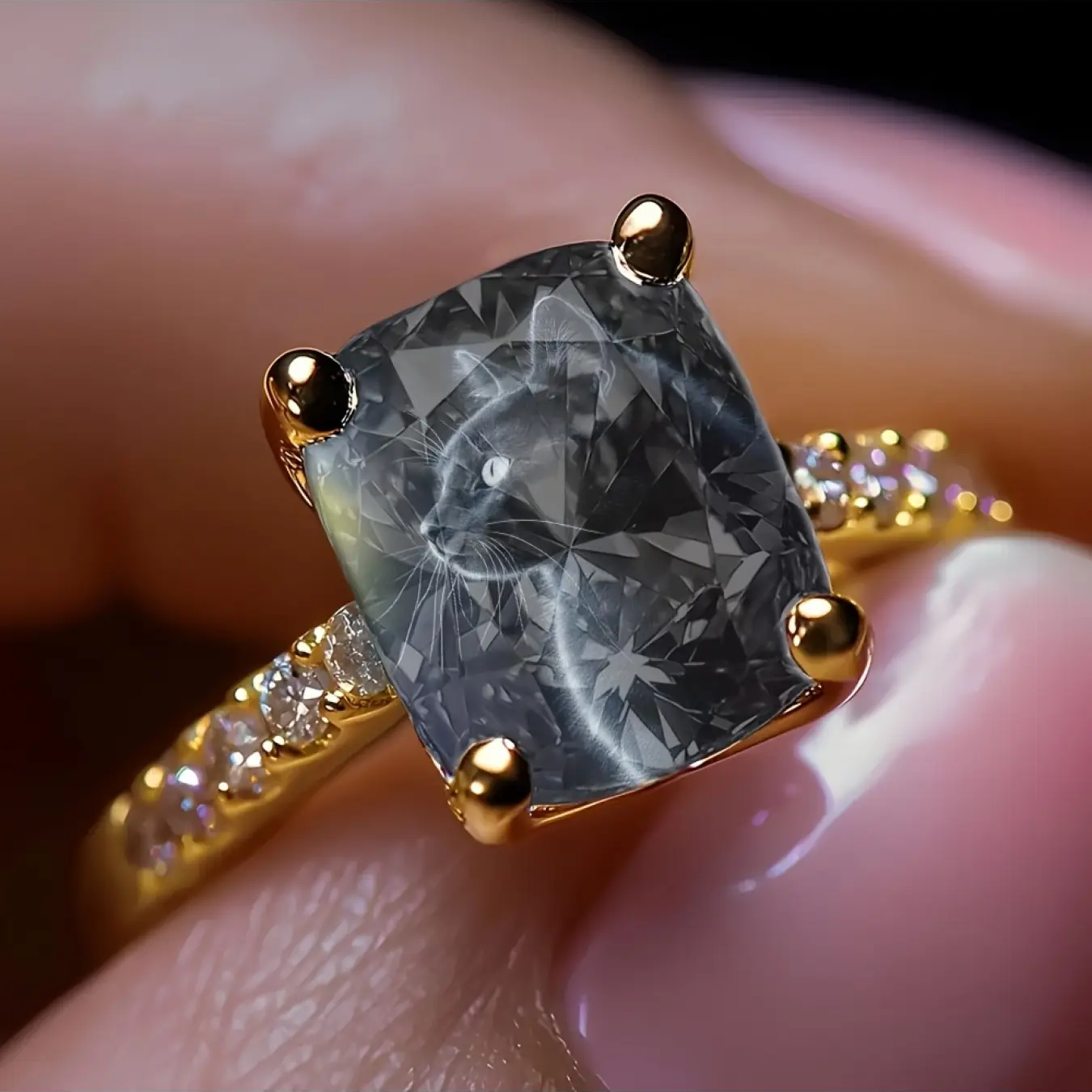 Shadow Black Cat Square Ring