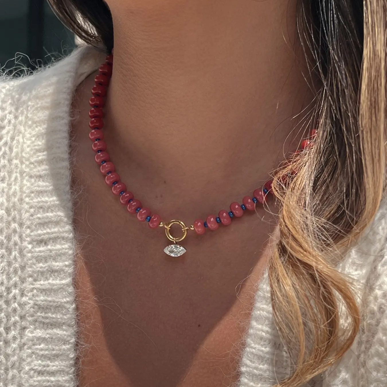 Natural Stone Zircon Pendant Necklace