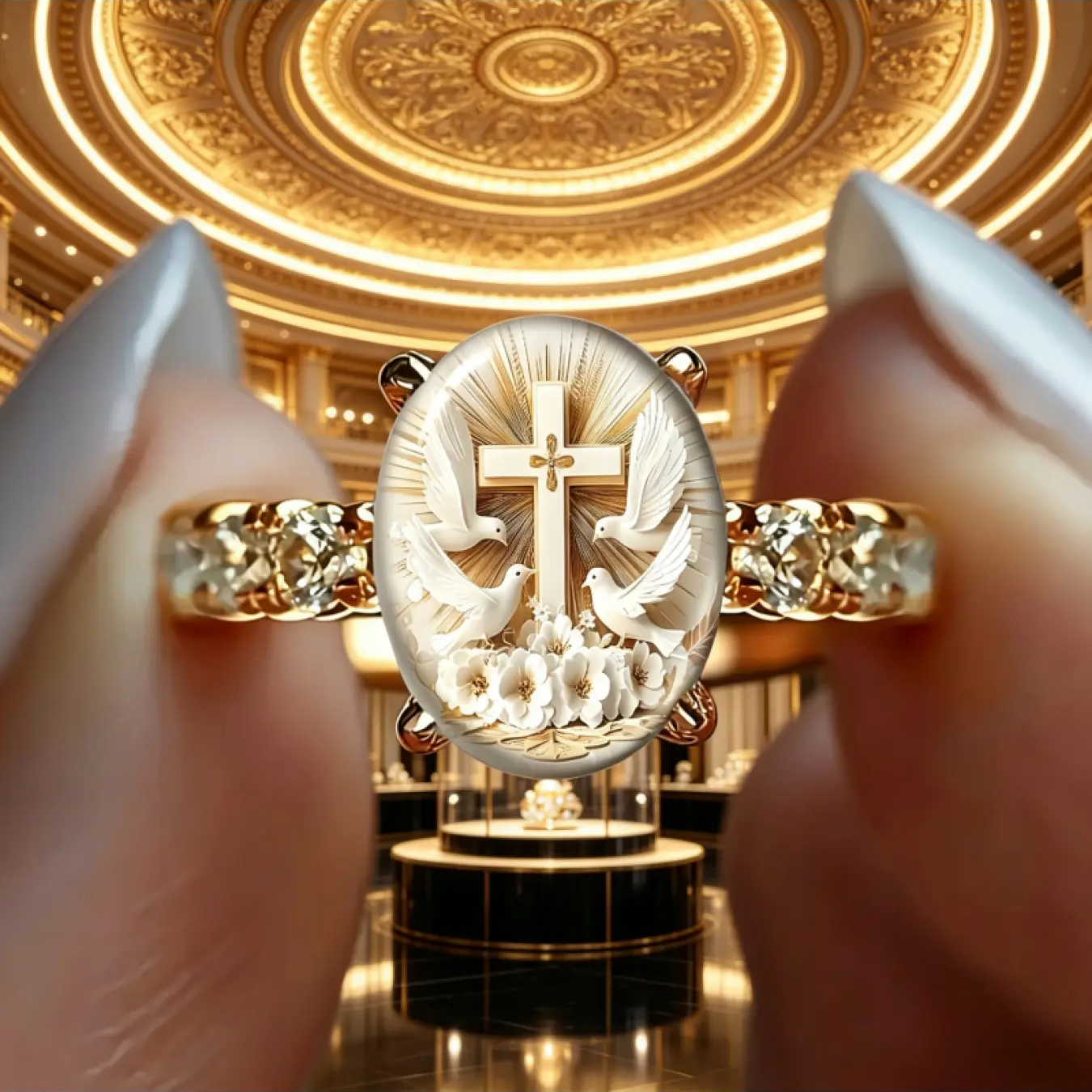 Holy Cross Dove Oval Ring