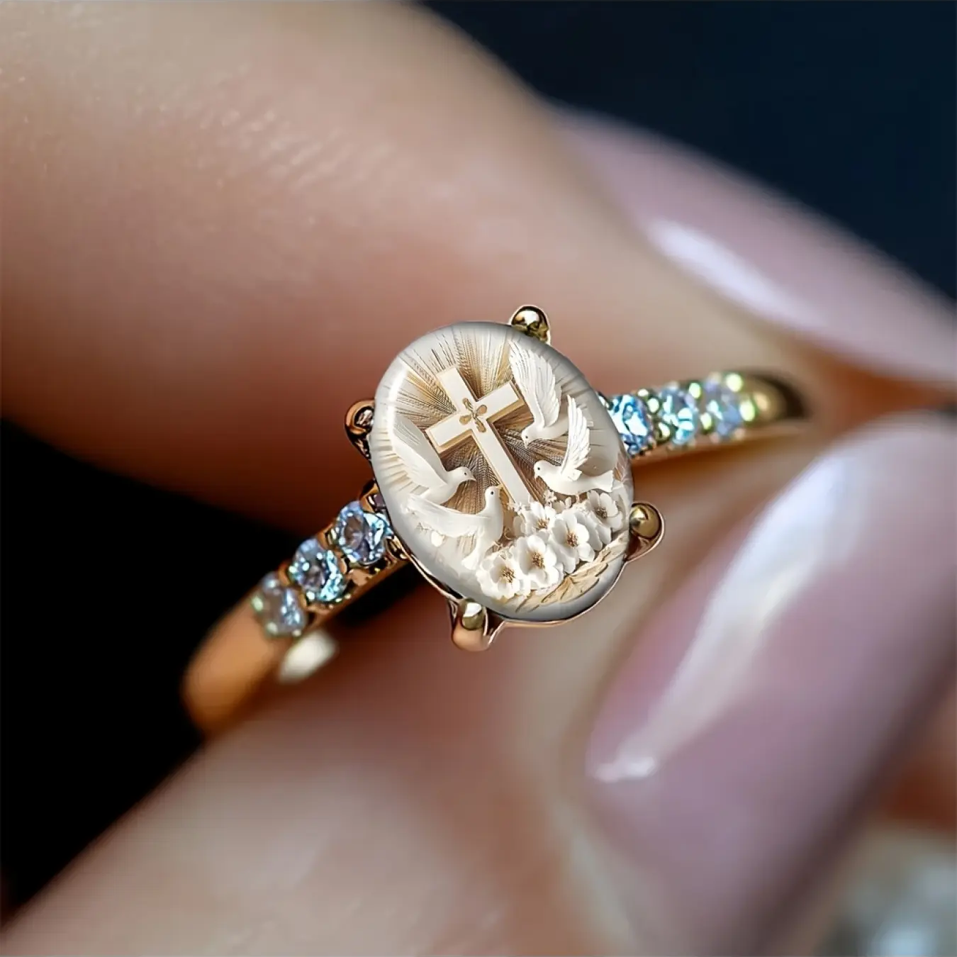 Holy Cross Dove Oval Ring