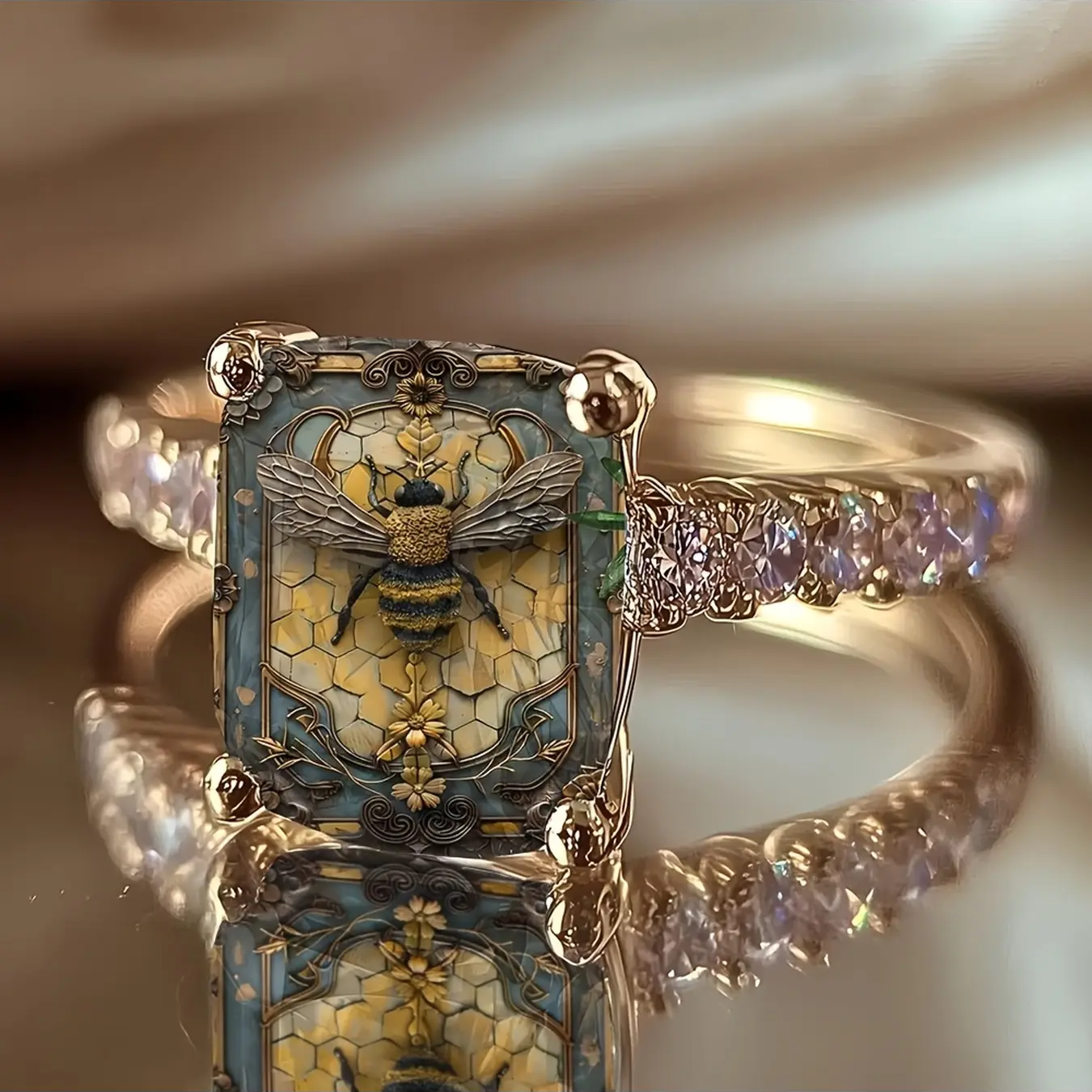 Honeycomb Bee Square Ring