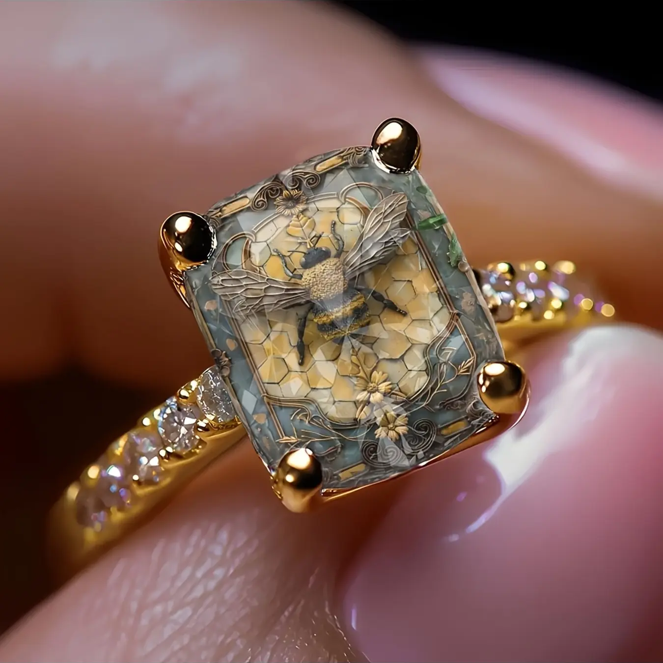 Honeycomb Bee Square Ring