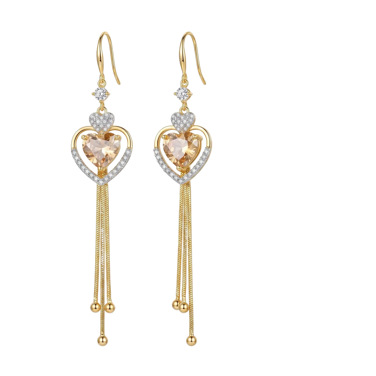 Stacked Heart Tassel Earring