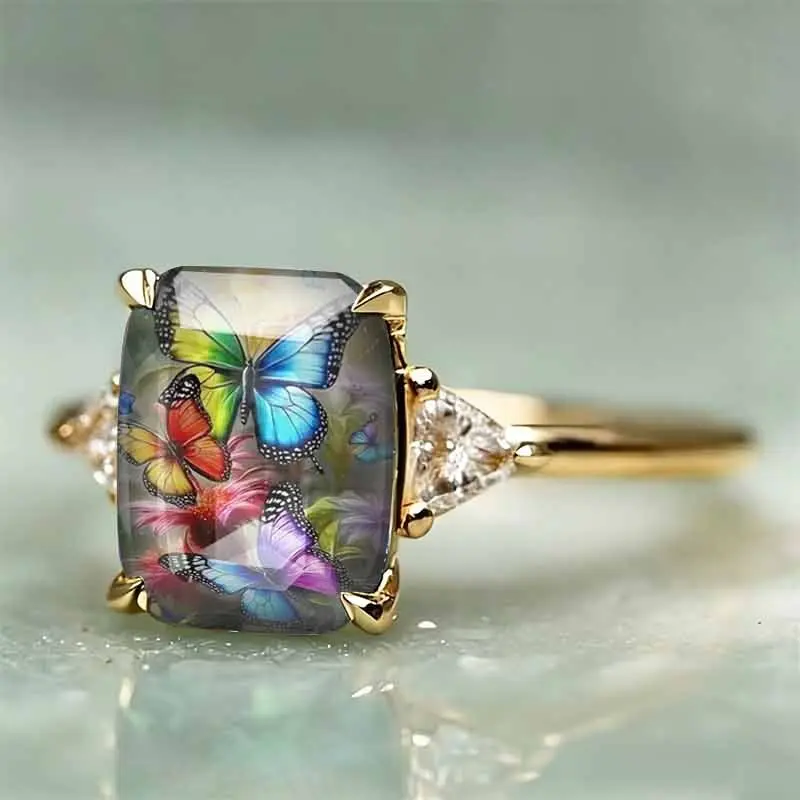 Butterfly Oil Painting Statement Ring