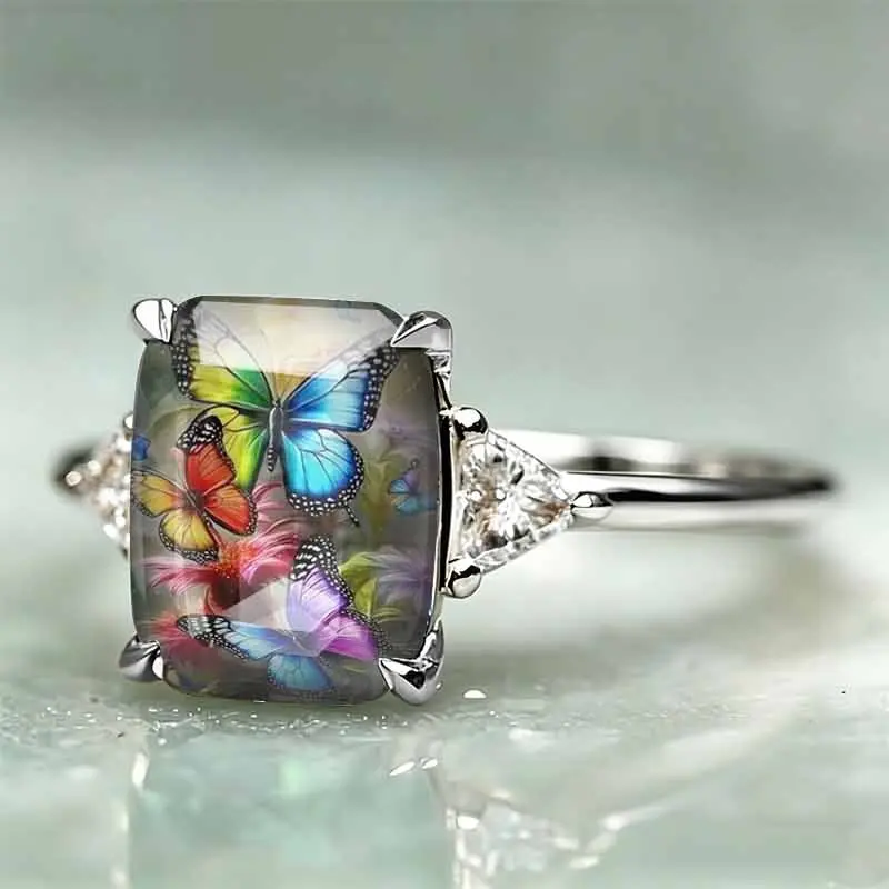Butterfly Oil Painting Statement Ring