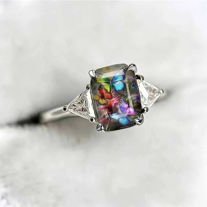 Butterfly Oil Painting Statement Ring