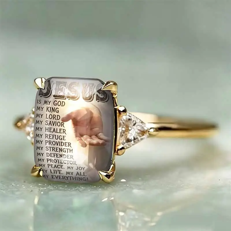 Sacred Hand Text Print Statement Ring