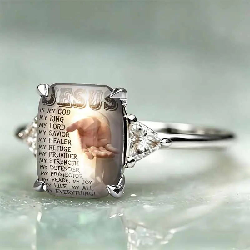 Sacred Hand Text Print Statement Ring