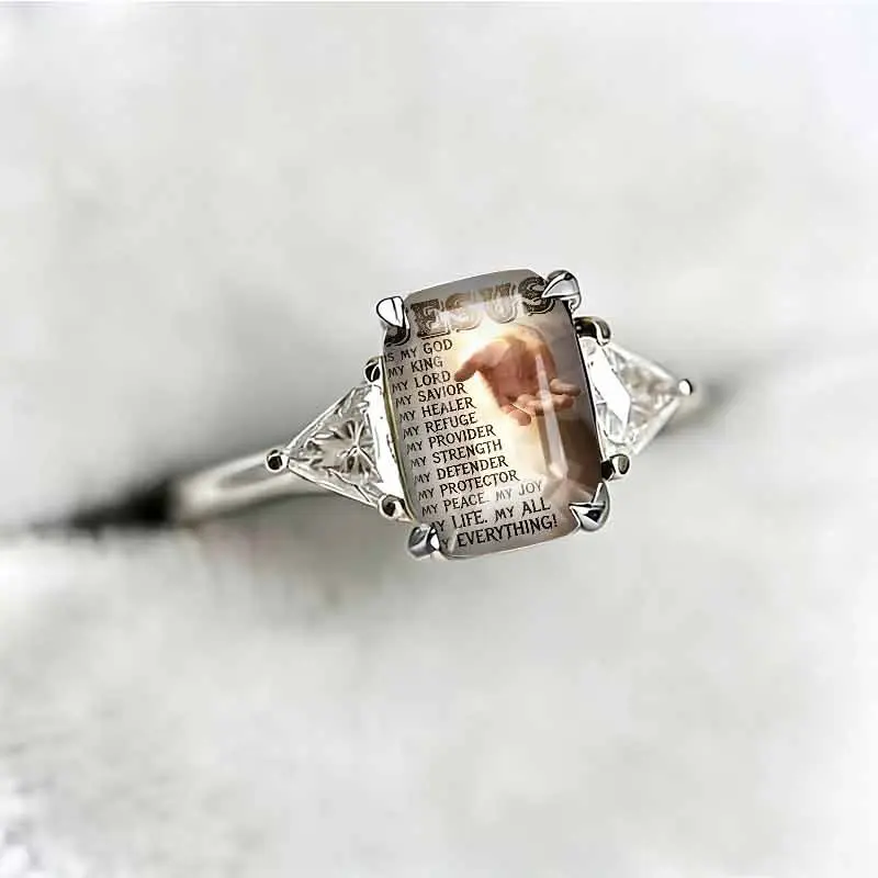 Sacred Hand Text Print Statement Ring