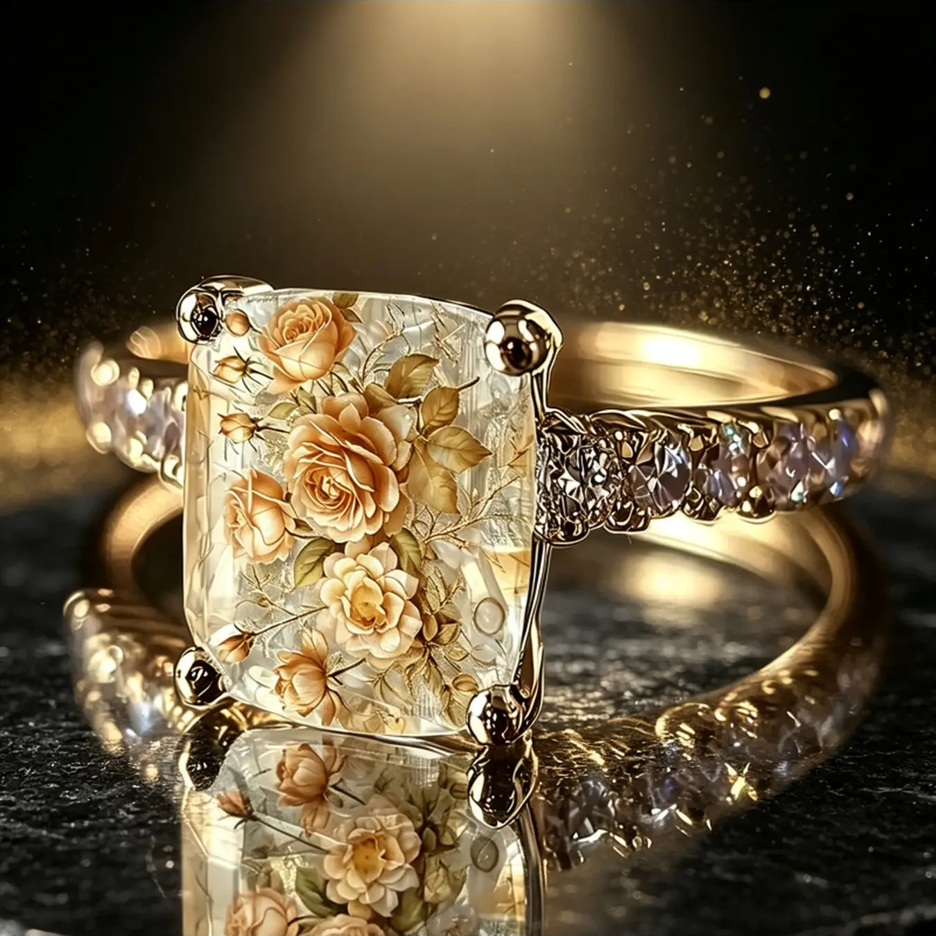 Yellow Rose Square Ring