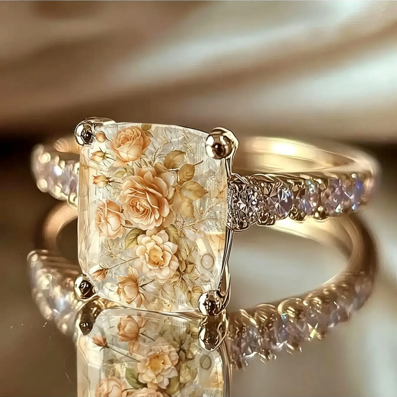 Yellow Rose Square Ring