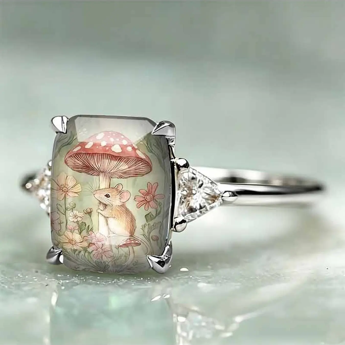 Forest Mouse Mushroom Statement Ring