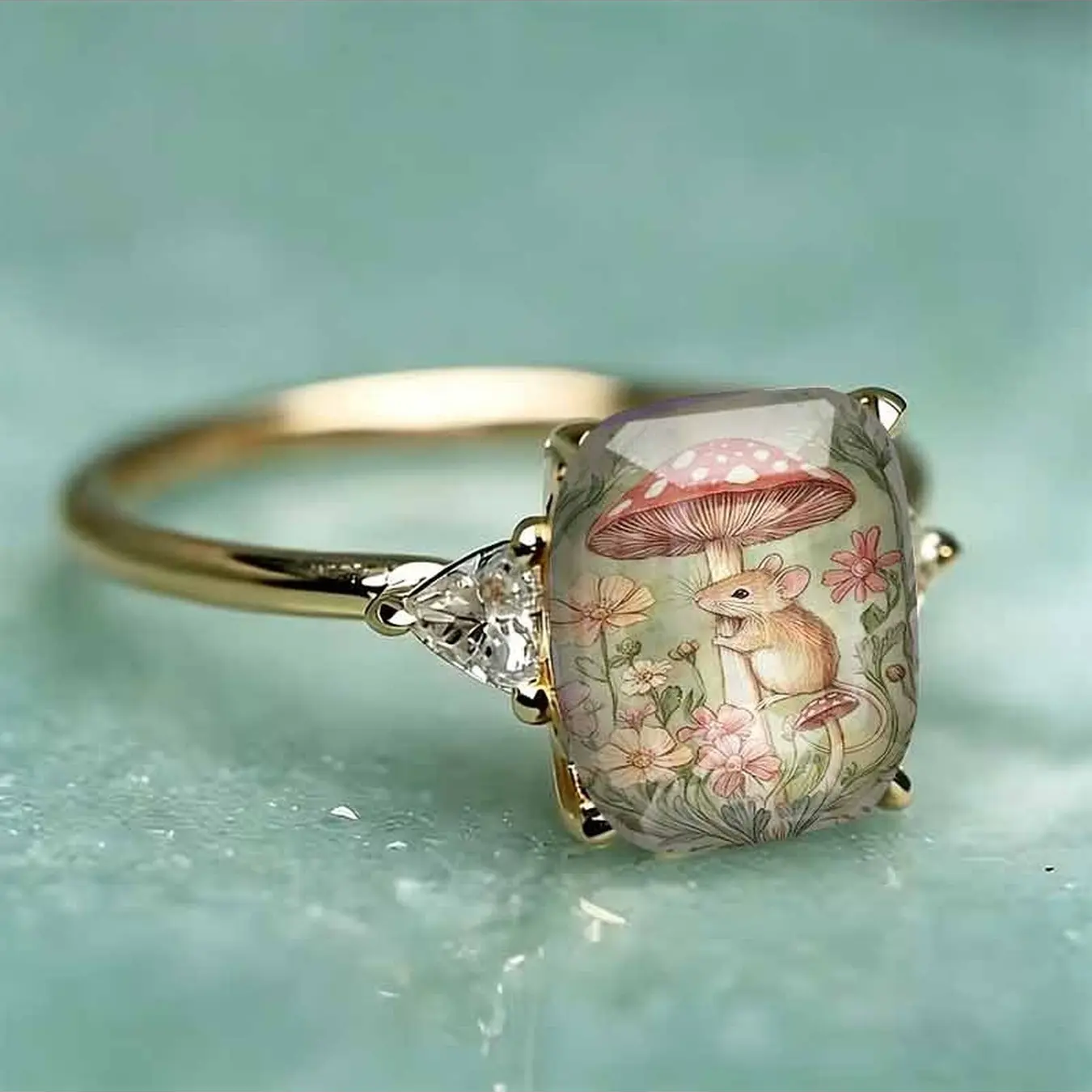 Forest Mouse Mushroom Statement Ring