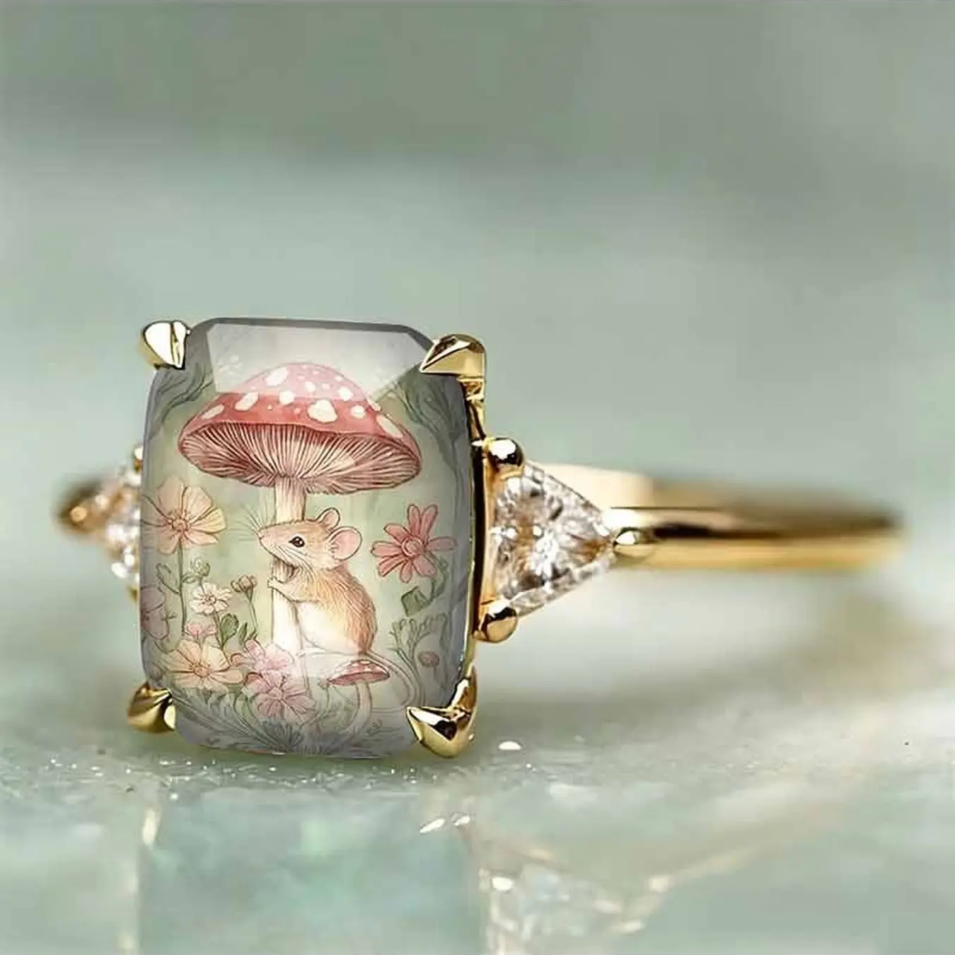 Forest Mouse Mushroom Statement Ring