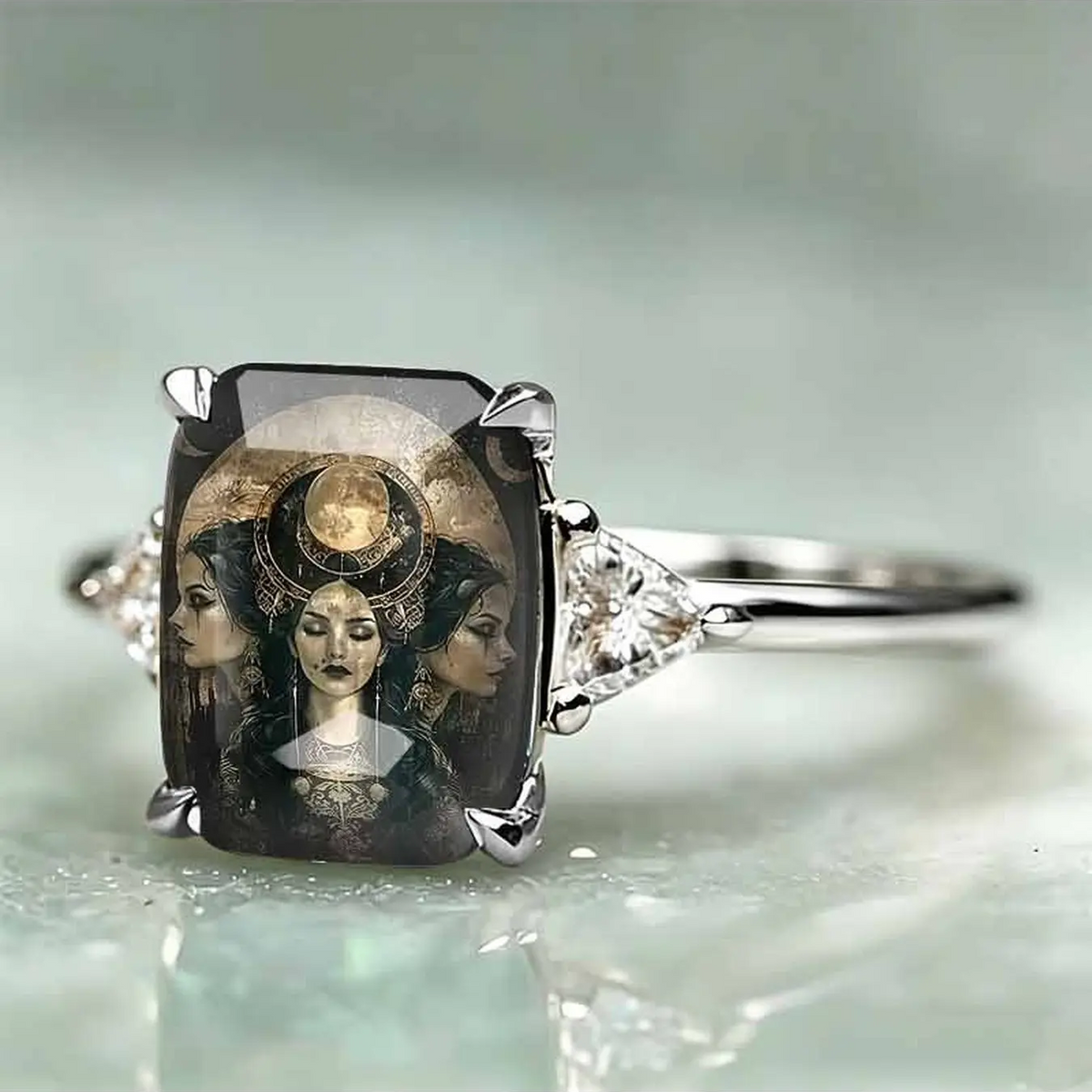 Triphasic Moon Goddess Statement Ring