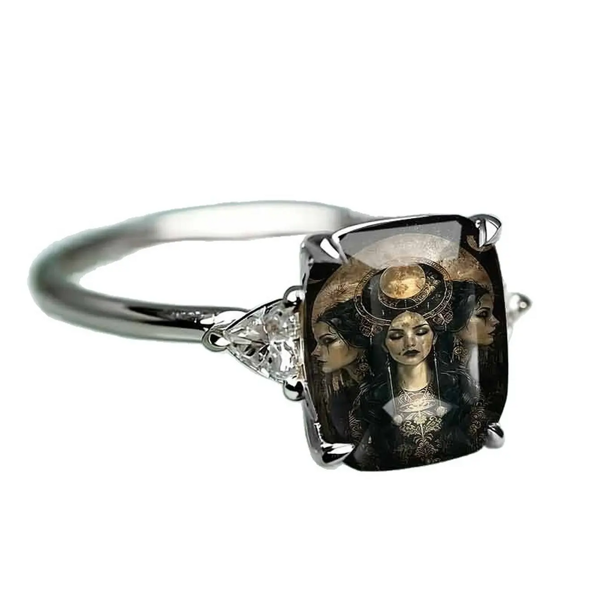 Triphasic Moon Goddess Statement Ring