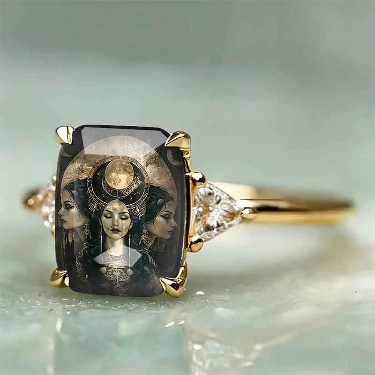 Triphasic Moon Goddess Statement Ring