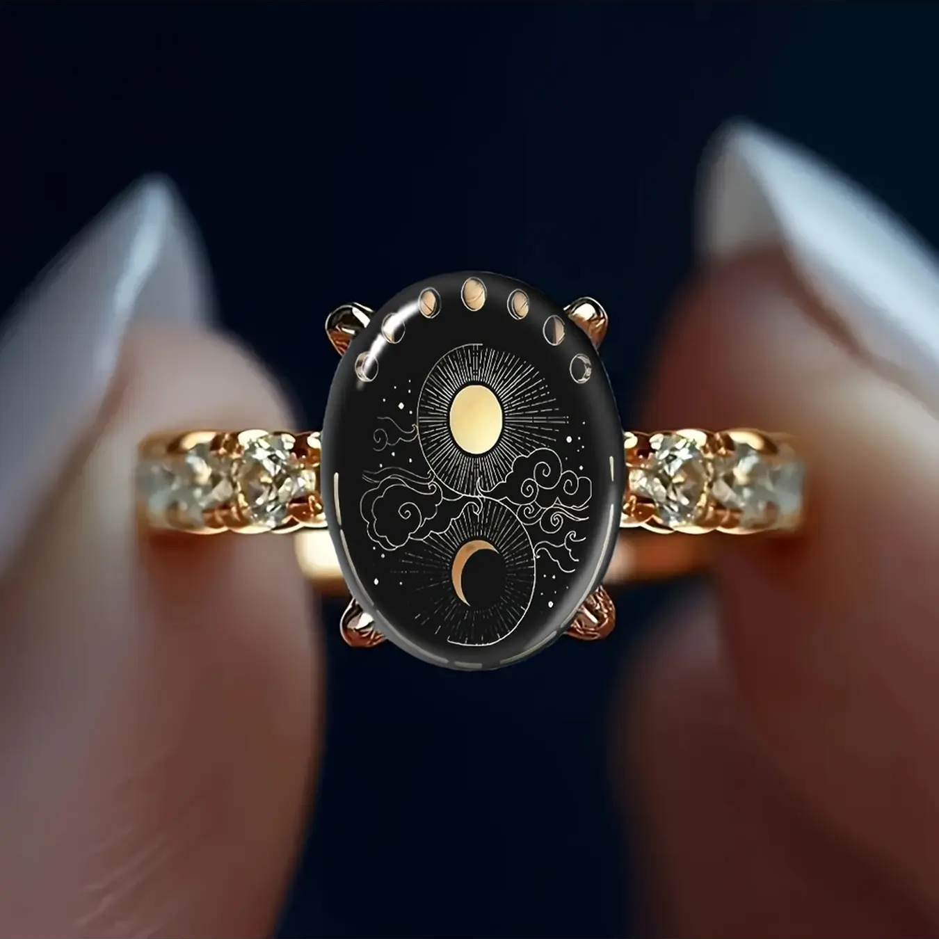 Sun and Moon Cloud Oval Ring