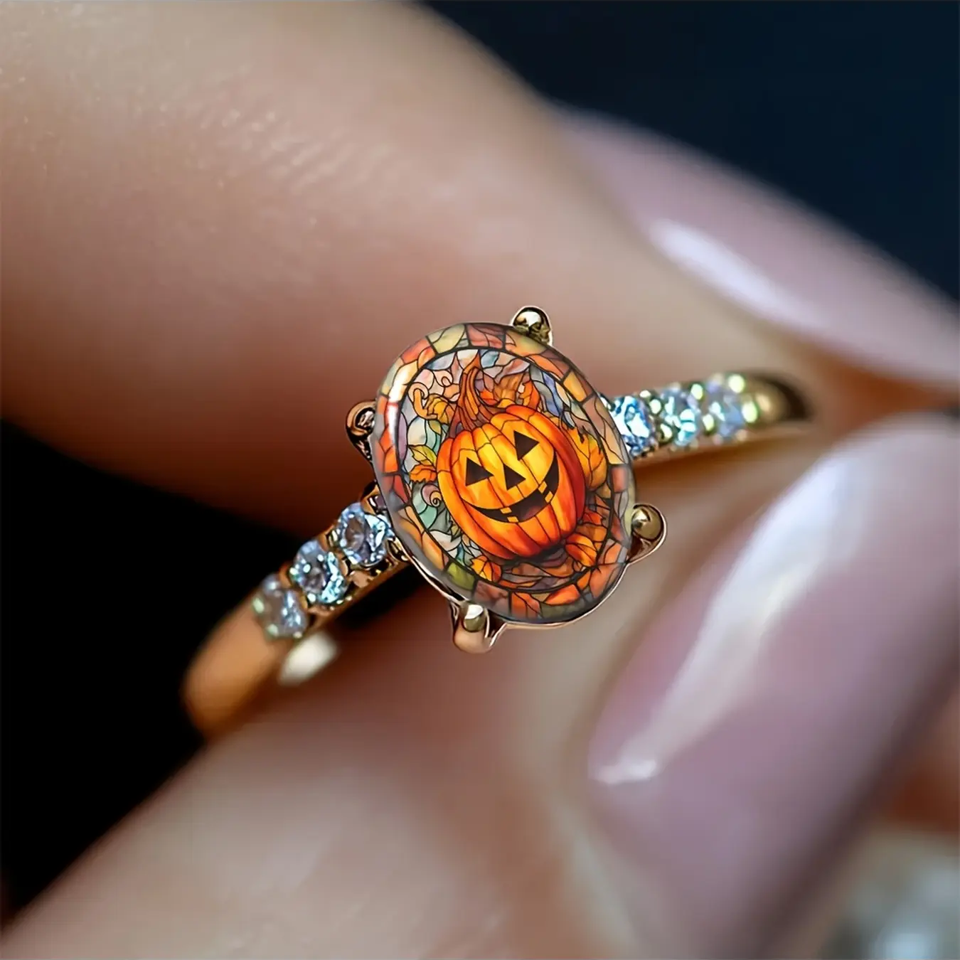 Pumpkin Lantern Oval Ring