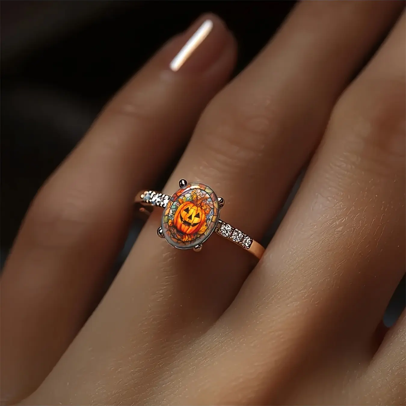 Pumpkin Lantern Oval Ring