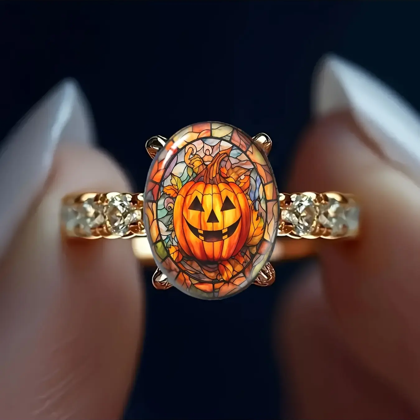 Pumpkin Lantern Oval Ring