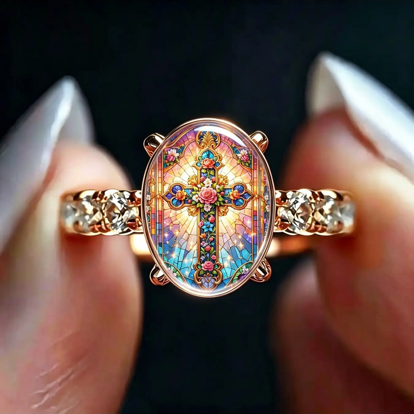 Window Rose Oval Ring