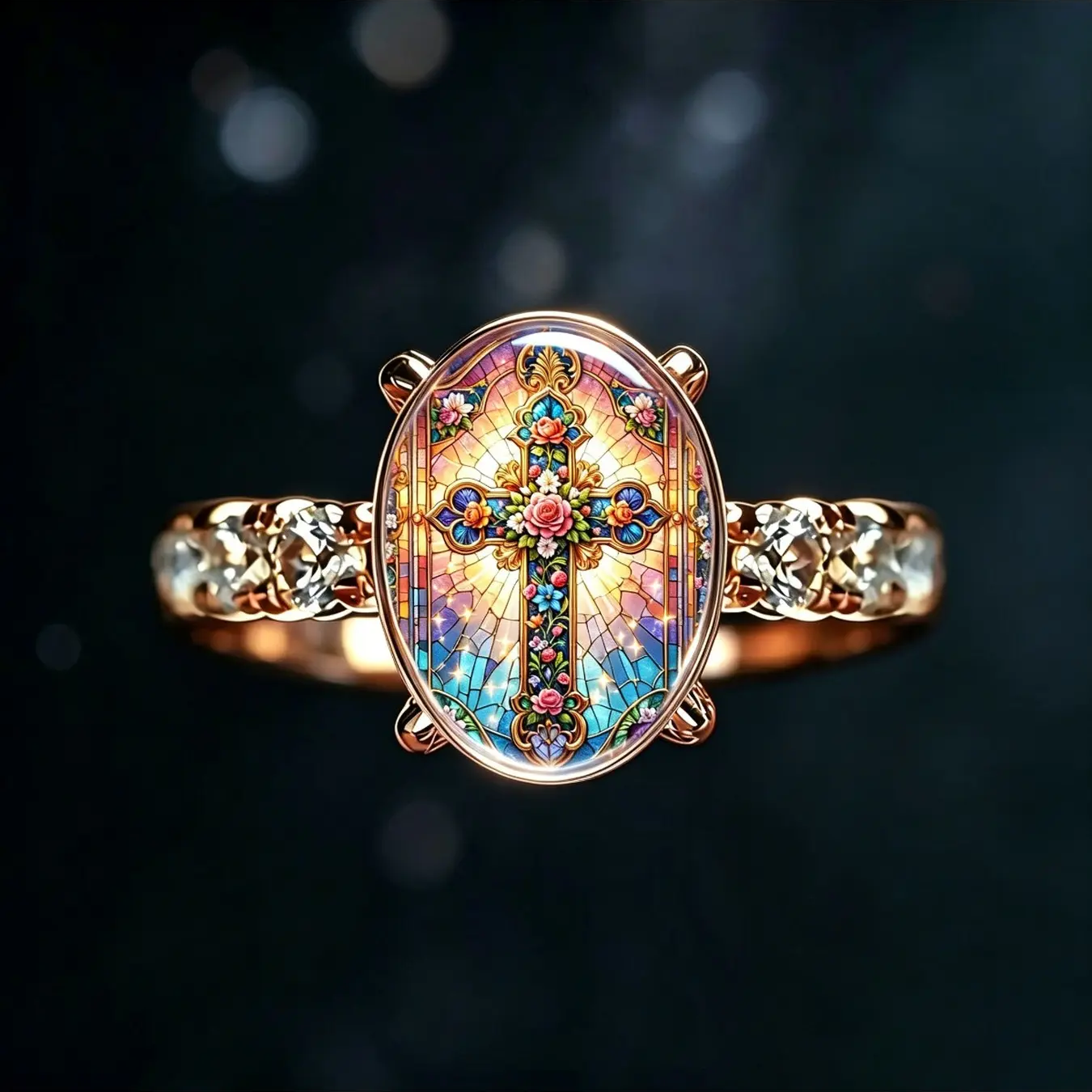 Window Rose Oval Ring