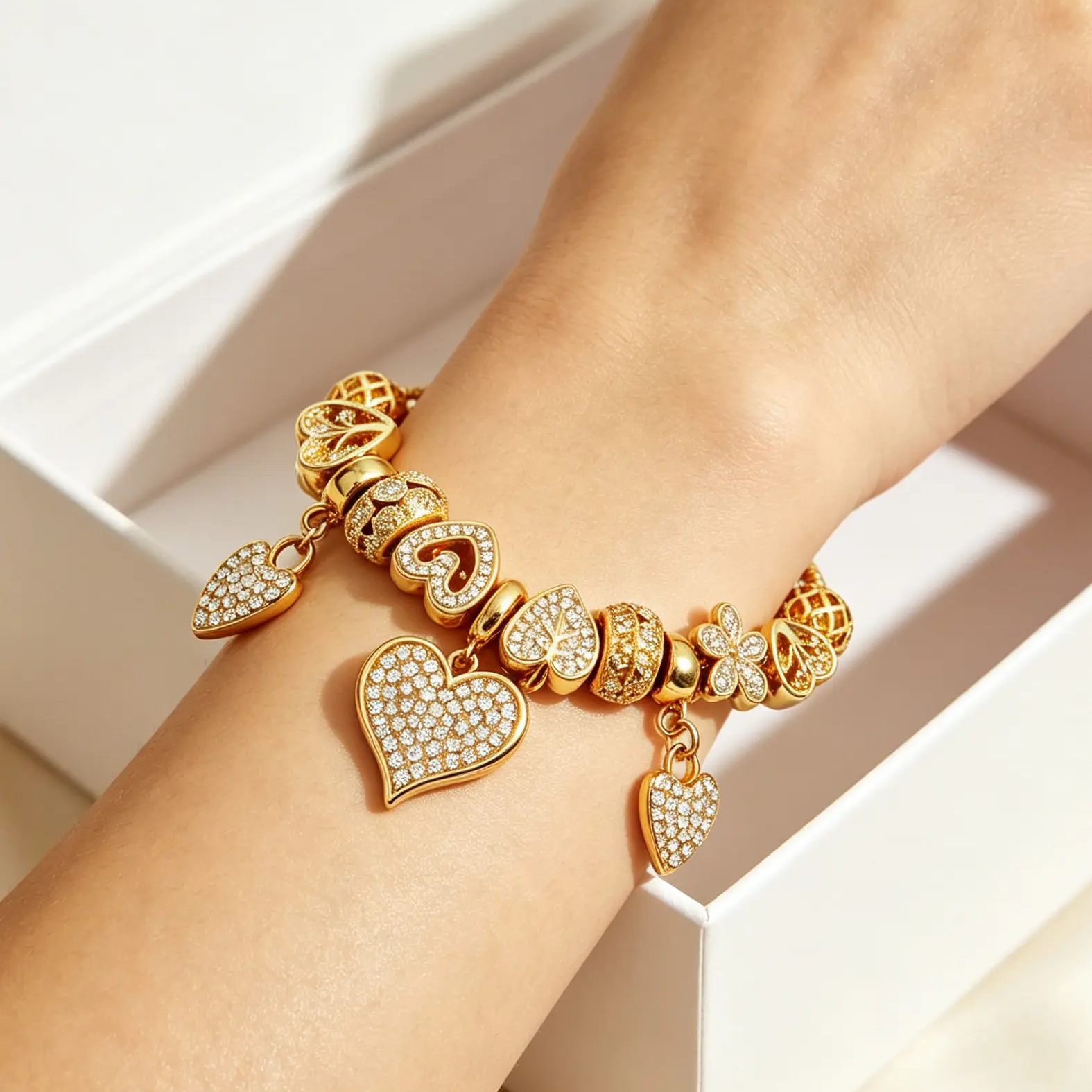 Golden Heart Charms Bracelet