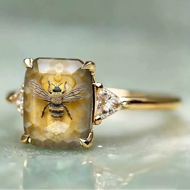 Bee Square Statement Ring