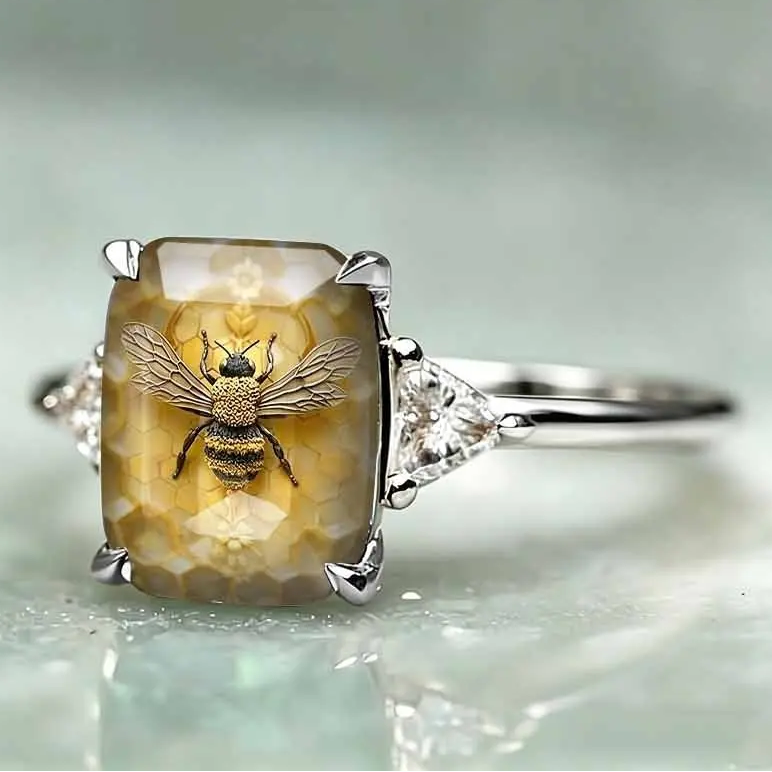 Bee Square Statement Ring