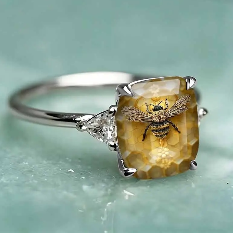 Bee Square Statement Ring